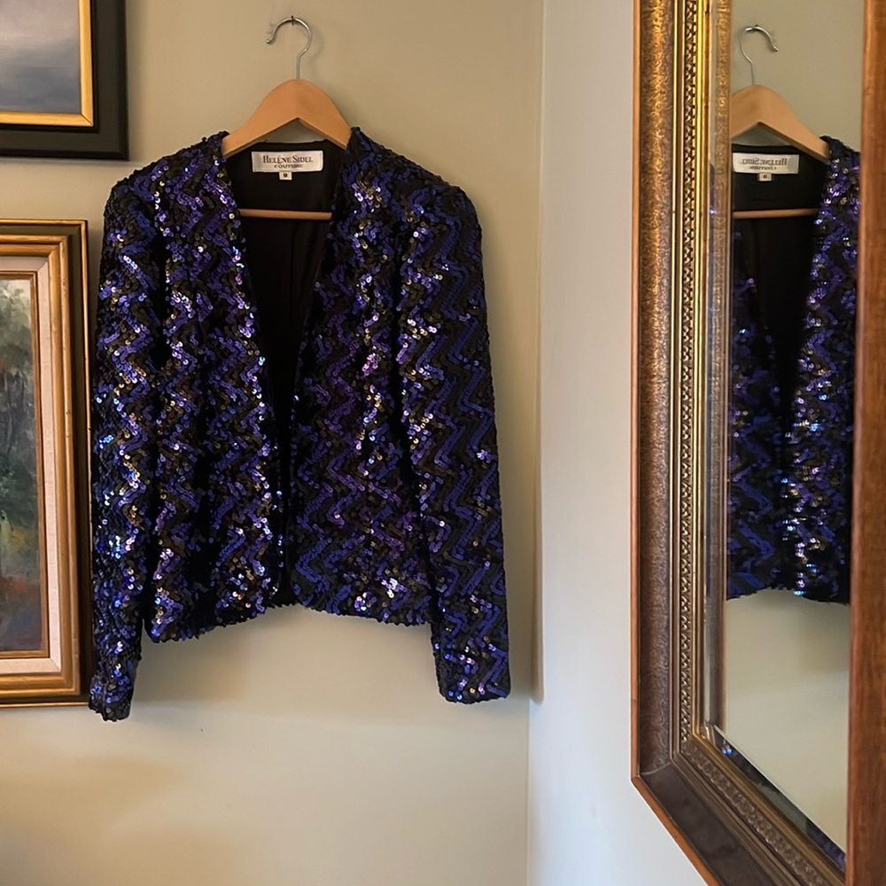 Helene Sidel Couture Vintage Sequin Purple Blazer Jacket Coat size 8